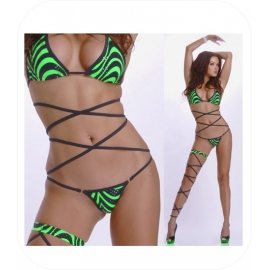 3-delig String Bikini Zwart / Neon Groen